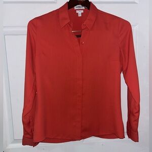 NEW Express Red Mandarin Collar Button Down Shirt
